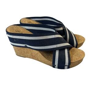 Women's Navy Striped Wedge Sandals